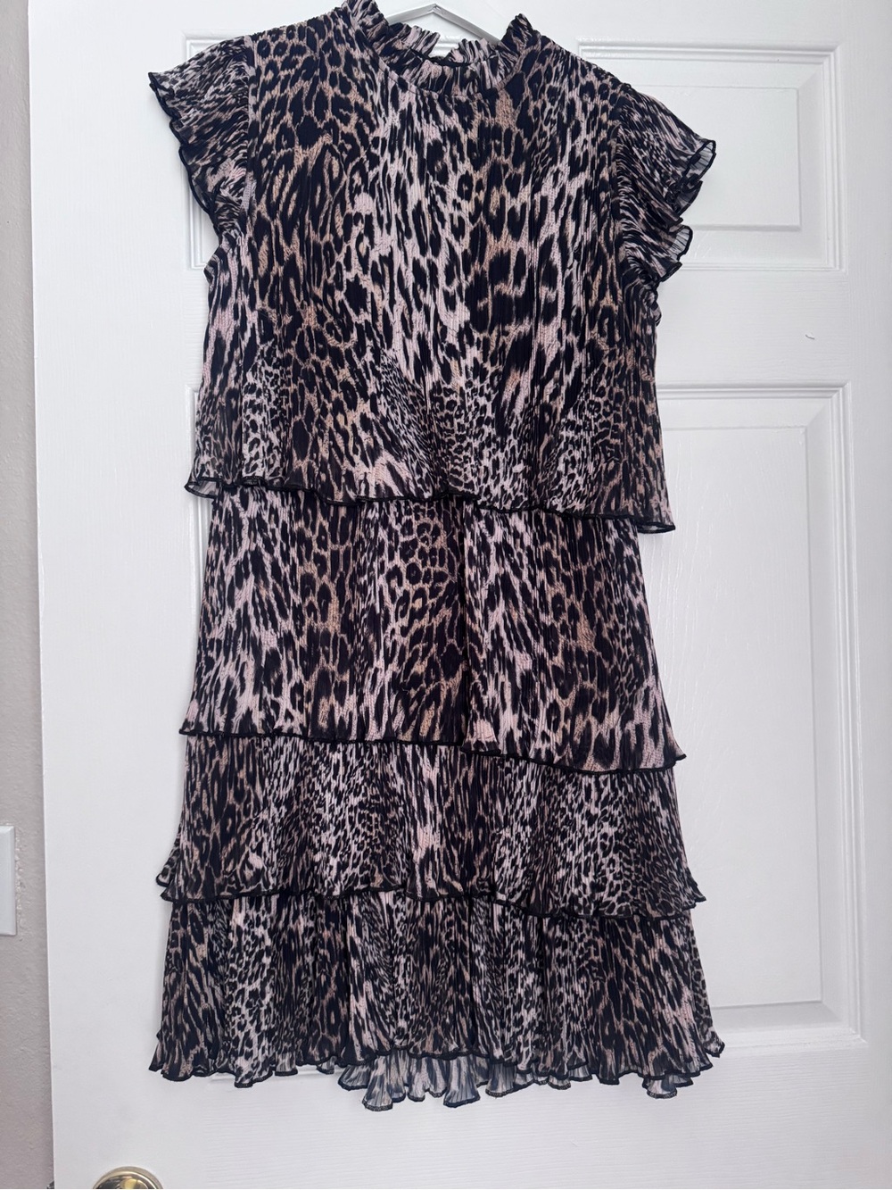 AllSaints Black and Tan Leopard-Print Ruffled Dress